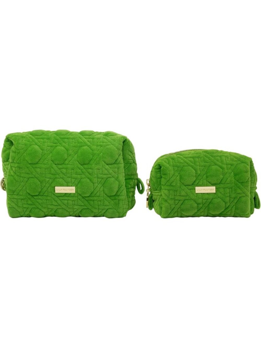 Set of 2 Gold Quilted Cosmetic Pouches - Cute Travel Toiletry Bags for Women